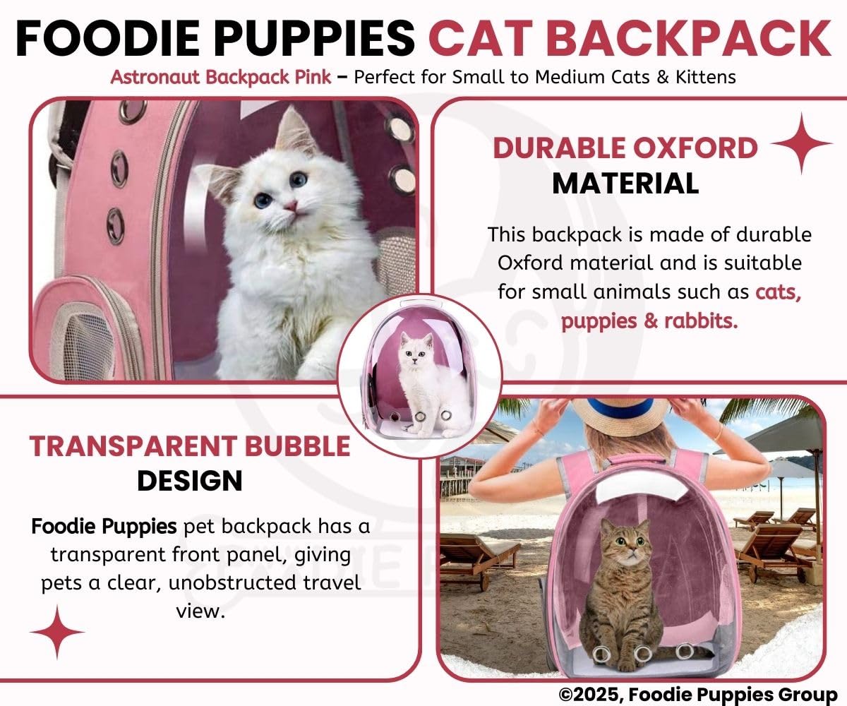 Foodie Puppies Cat Carrier Astronaut Transparent Backpack for Small Dogs, Puppies, Cats and Kittens (Pink) | Travel, Hiking & Outdoor Pet Airline-Approved Bag with Breathable Design (40 x 35 x 24 cm) 3