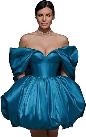 Off The Shoulder Wedding Dresses for Bride V-Neck A-Line Satin Mini Homecoming Party Cocktail Ball Gown