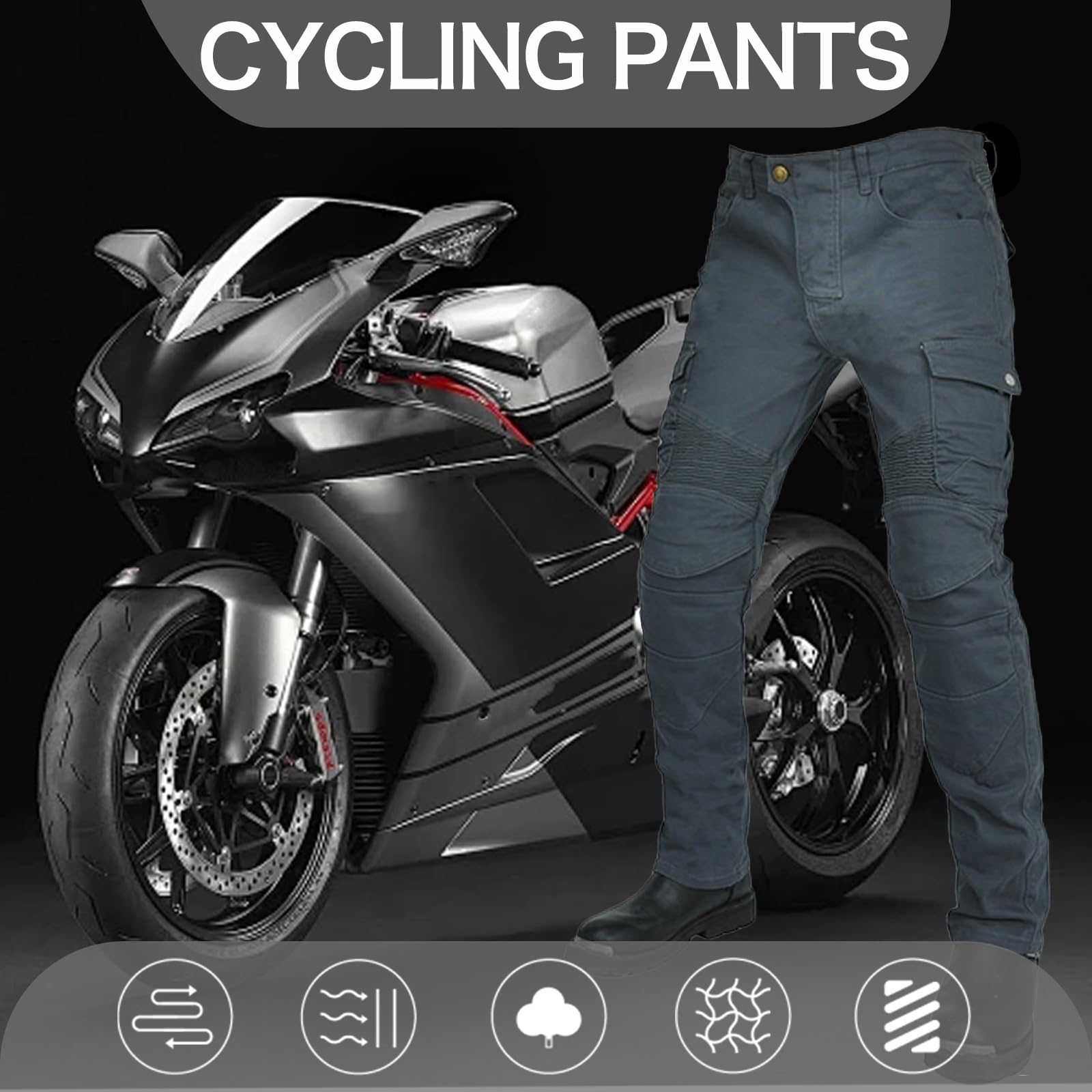 Uomo Donna Pantaloni da Moto Biker Jeans Protezione Motorcycle Pantaloni Rinforzato Slim Fit Armature Pants, 4 x Pad di Protezione (Grigio,XL)