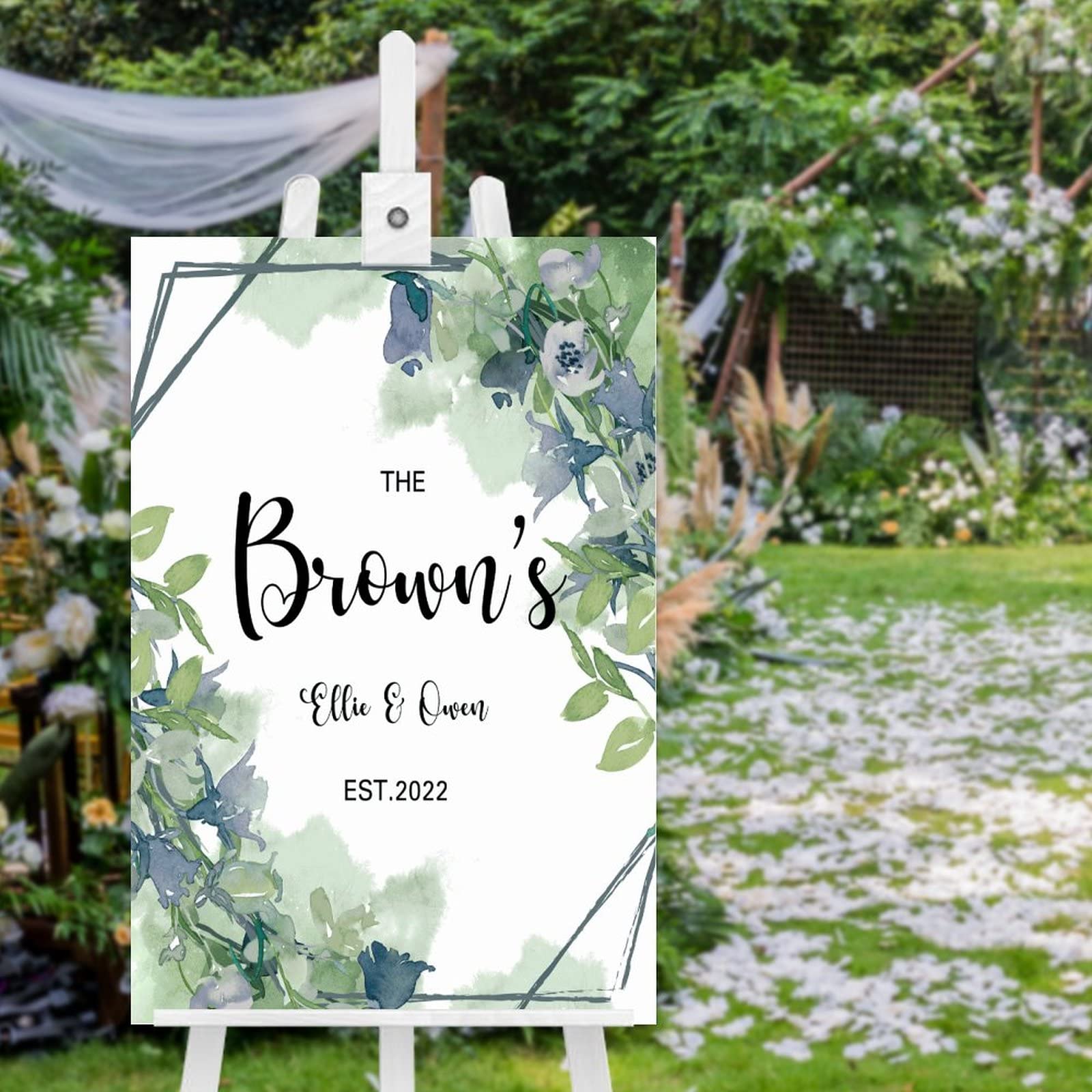 Panneau de bienvenue en bois mariage chic avec verdure