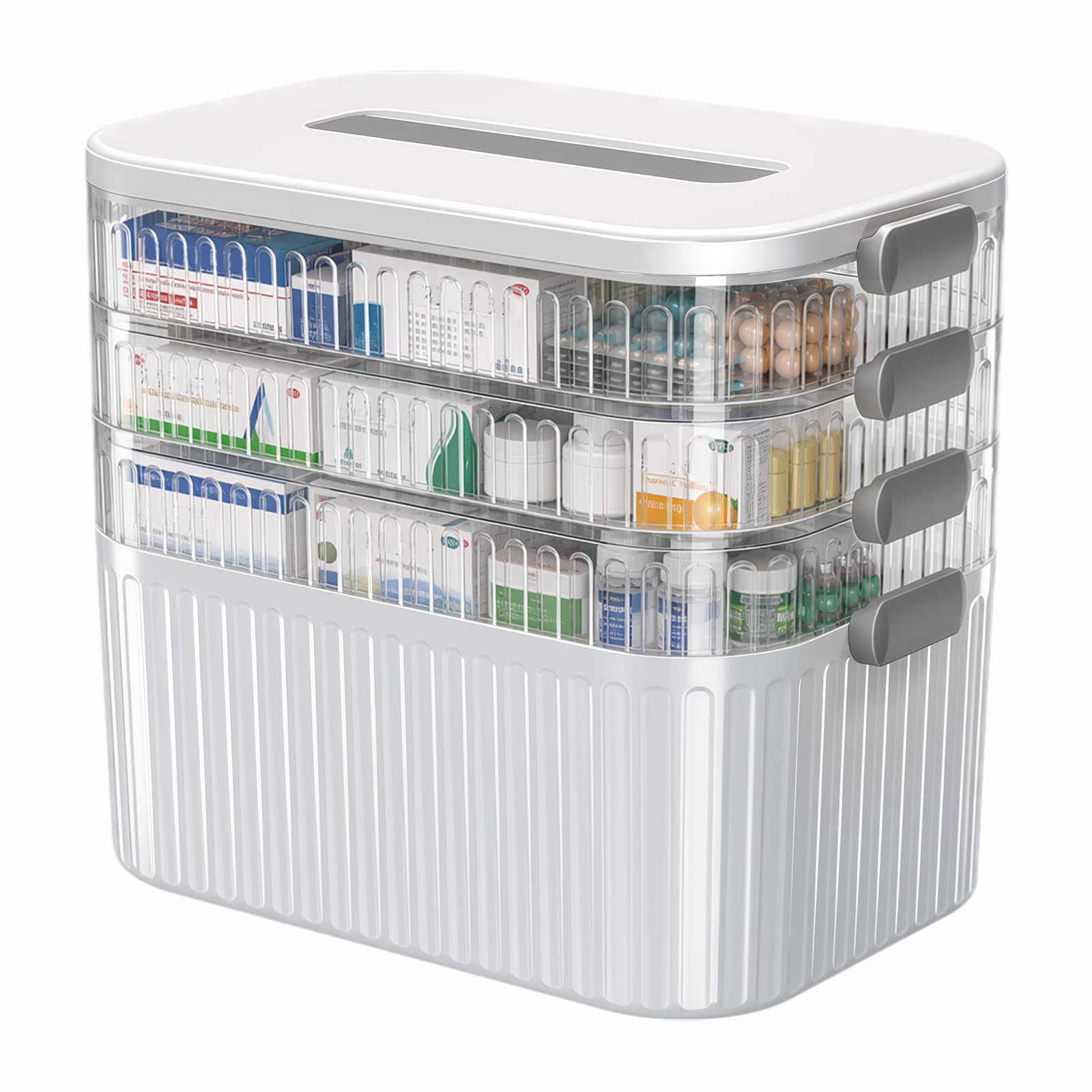 SPOKKI 4-Layer Medicine Storage Box, First Aid Organiser with Handle