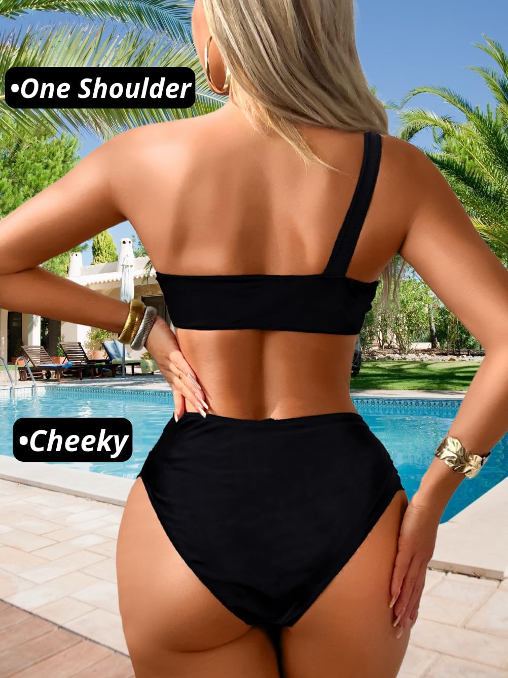 Cheetah Print Bikini Sets, One Shoulder Cut Out, Two Piece Cheeky Swimsuits High Leg Cut Bathing Suit for Women