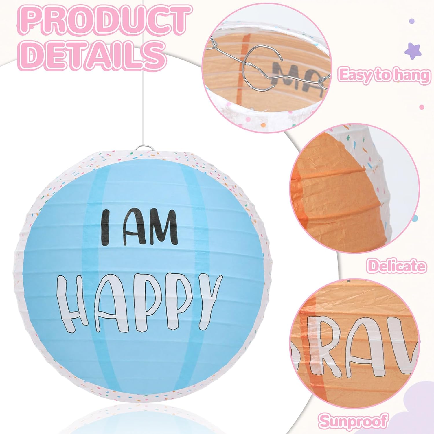6 PCS 8Inch Pastel Hanging Paper Lanterns Classroom Decor Inspirational Affirmation Station Paper Lanterns Ceiling Hanging Decor for Back to School Wedding Birthday Baby Shower Birthday Party Supplies