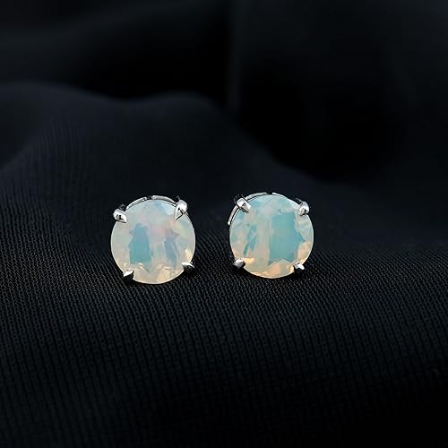 Miniatura 2 de Aretes de ópalo etíope natural para mujer (0.315 in, calidad AAA, piedra natal de octubre)