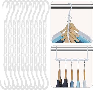 HOUSE DAY White Magic Space Saving Hangers, Premium Smart Hanger Hooks, Sturdy Cascading Hangers with 5 Holes for Heavy Clothes, Closet Organizers and Storage, College Dorm Room Essentials 10 Pack
