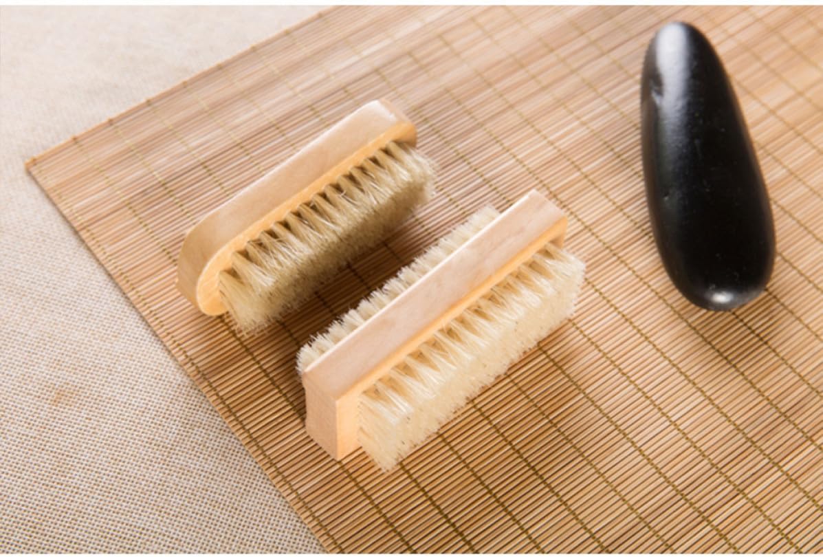 Wood Cleaning Brush with Lotus Wood Handle 5 Pcs Gentle Exfoliation with Pig Mane Bristles Stiff Bristle Nail Brush and Sturdy Design for Effective Cleaning for Home Use