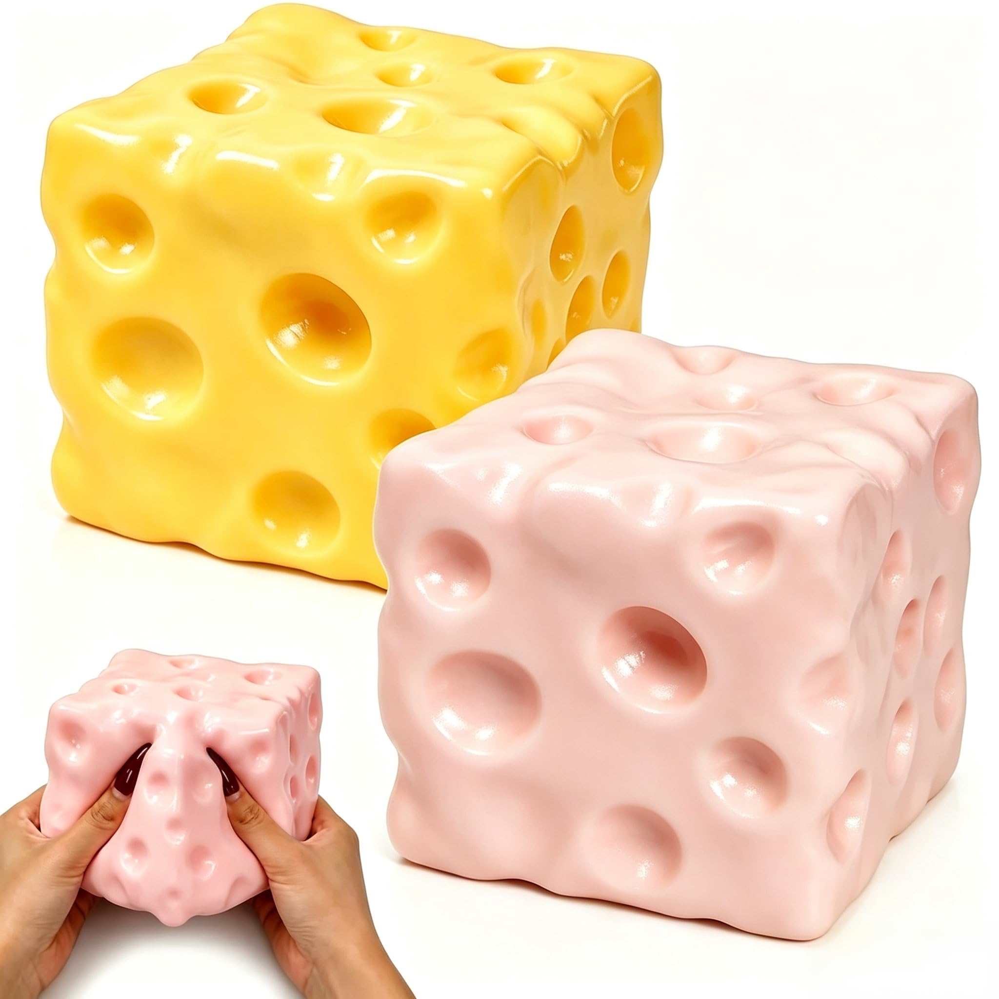 Squishy Stress Relief Ball, Crunchy Squeeze Fidget Toy for Office Home Party Gift Desktop Decoration (C- Pink Cheese) — image 1