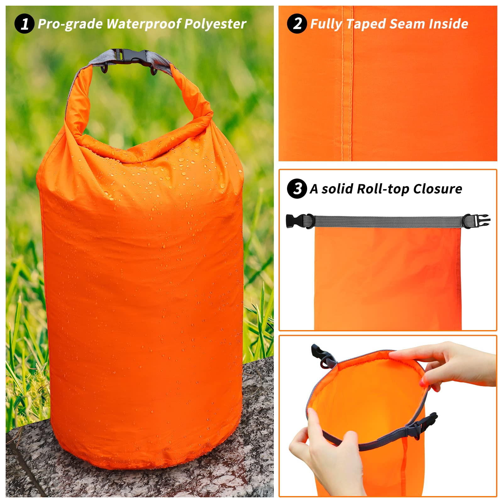 Sac étanche - 4 Pièces 2L/5L/10L/20L Dry Bag Set, Sac Sec Léger pour L'Extérieur Sacs De Sports Nautiques, Fermeture De Sécurité, pour Le Kayak Bateau/Pêche/Rafting/Natation (4pcs,20L)