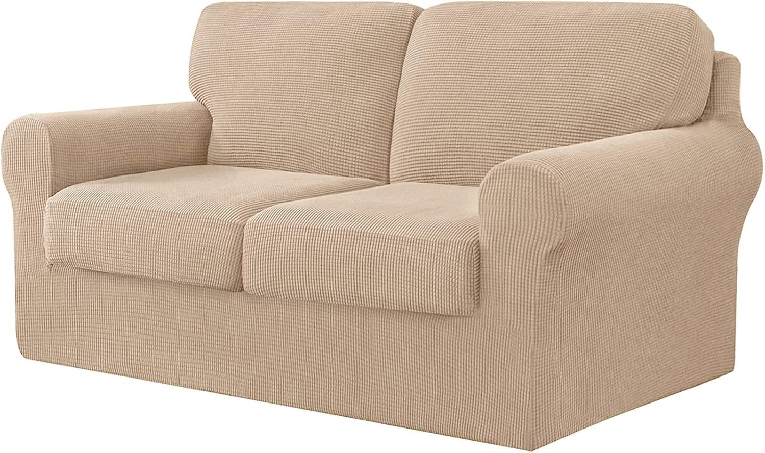 BUAOGDVG Stretch Sofa Cover with Separate Backrests and Seat Cushions, Non-Slip Sofa Cover with Elastic Band, Jacquard Furniture Protector(Cachi,2 Posti)