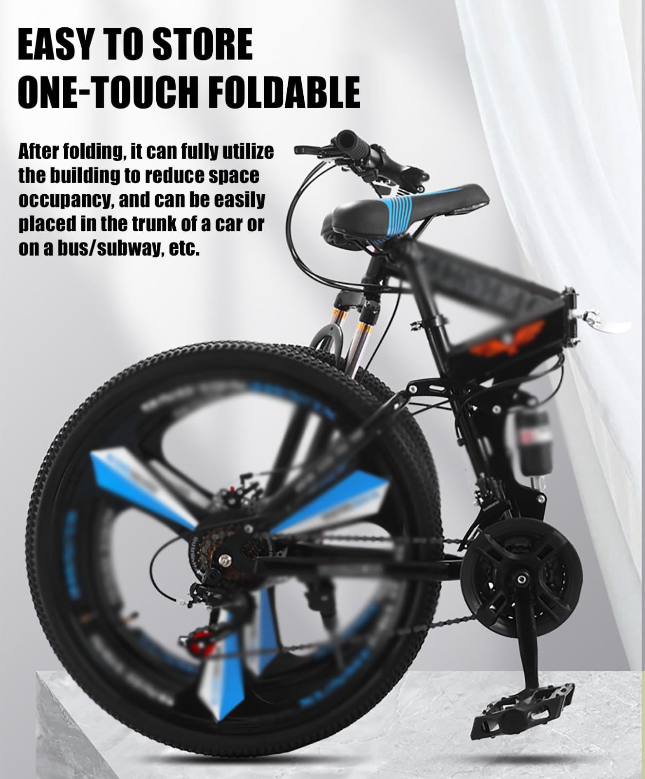 Vélo De Montagne Pliable 24"/26" À Double Suspension, 21 Vitesses, Cadre en Acier À Haute Teneur en Carbone, pour Adultes, Hommes, Femmes Et Adolescents