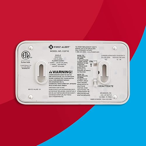 Vista 7 de First Alert - Detector de monóxido de carbono CO710 con batería de 10 años y pantalla digital de temperatura, color blanco