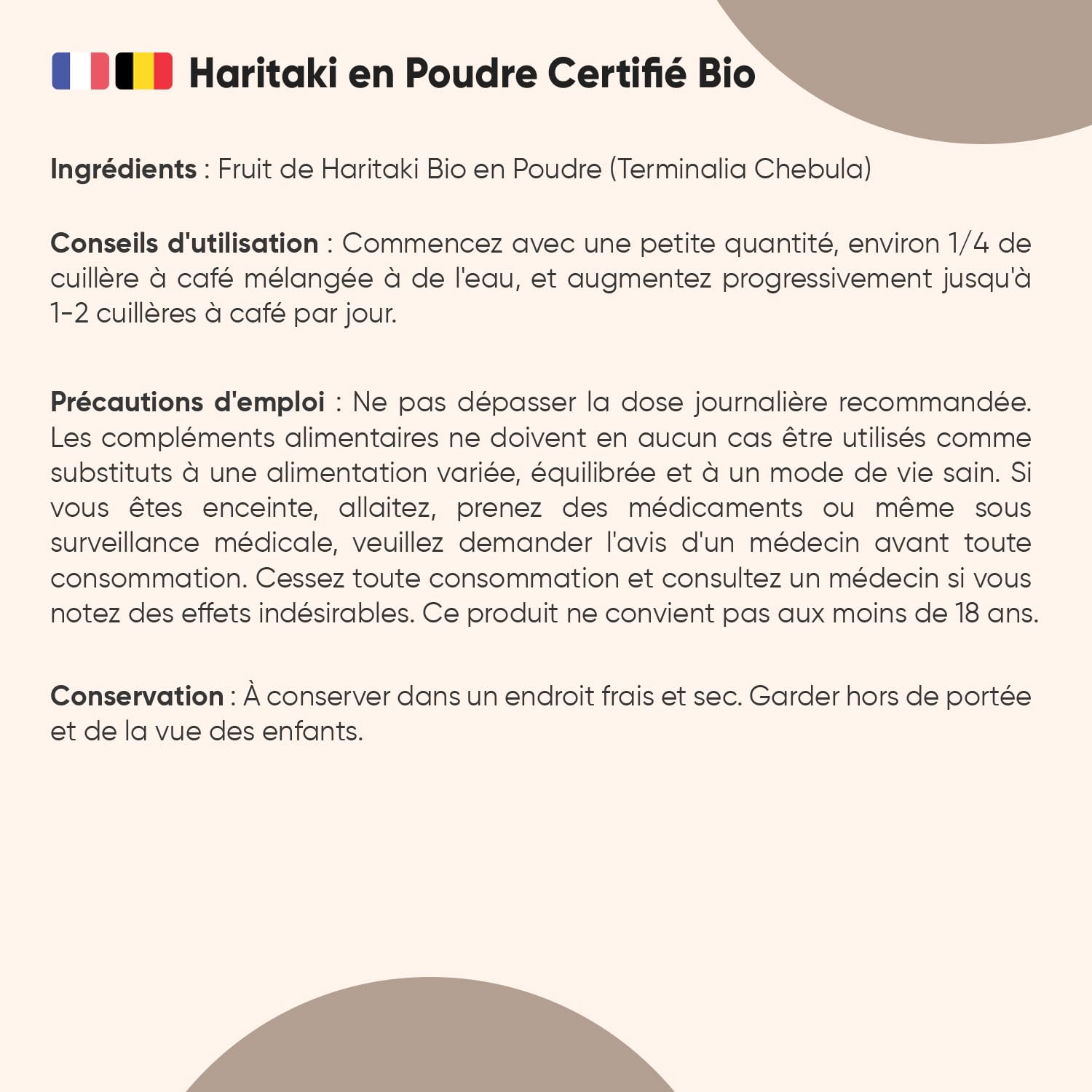 Haritaki Bio en Poudre 200g Poudre Ayurvedique Vegan Alternative à Triphala et Guggul, Certifiée Agriculture Biologique et Testée en Laboratoire, Source de Vitamines, Calcium, Fer, Terminalia Chebula