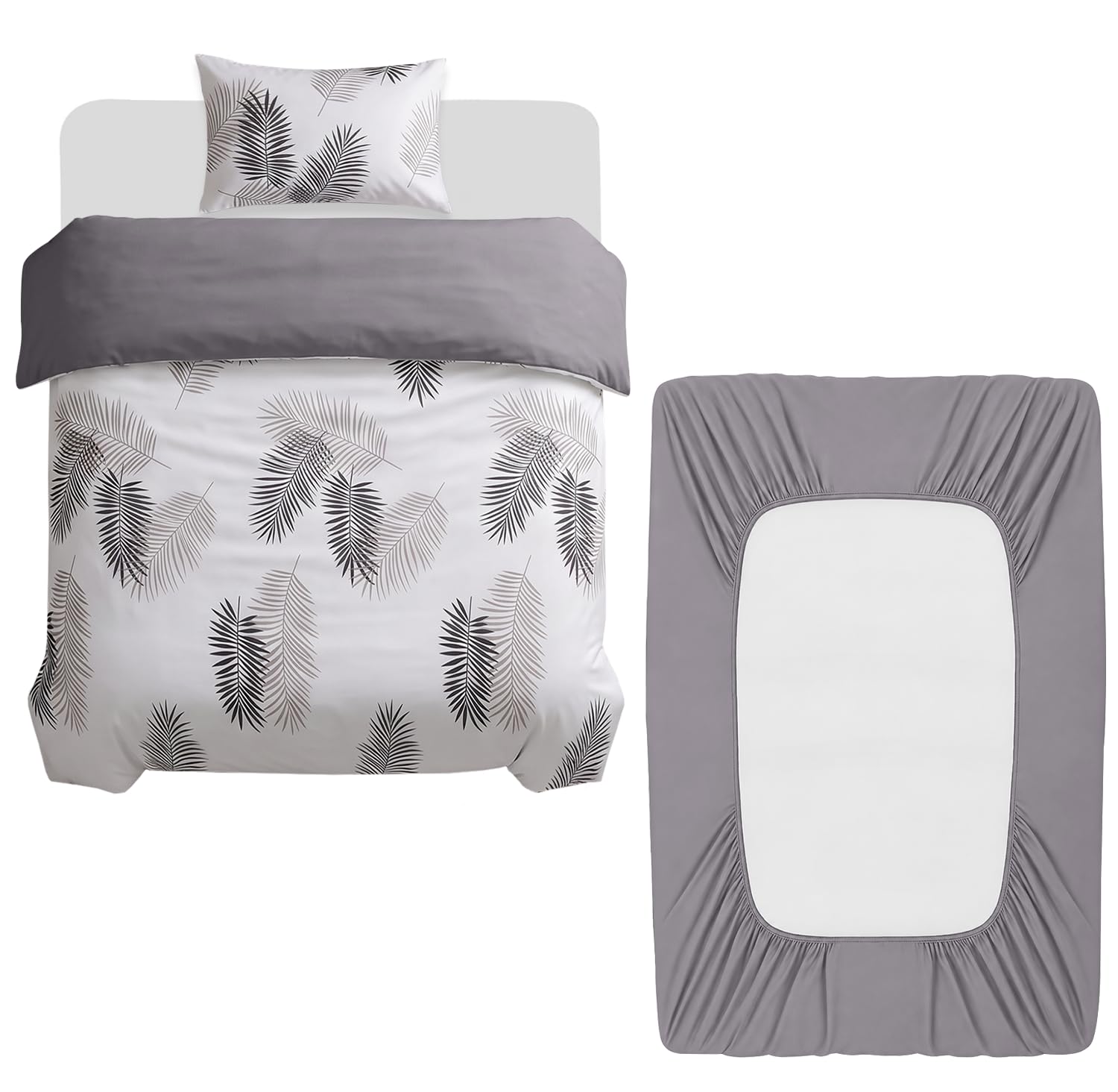 Imperial Rooms 3 Piece Single Duvet Cover Set with Grey Fitted Sheet 25cm