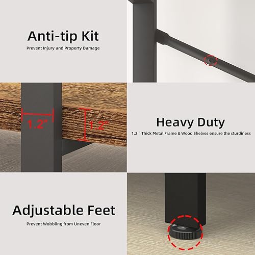 Miniatura 91 de HSH Furniture estante vintage industrial, librero rústico, estantería de madera y metal abierto, roble oscuro Roble negro,Roble gris claro.,Marrón