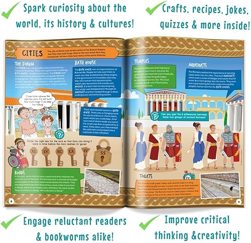Miniatura 5 de Mysteries in Time Ancient Rome - Paquete de actividades romanas para niños de 6 a 11 años, con libro de historia y revista, perfecto para avión,