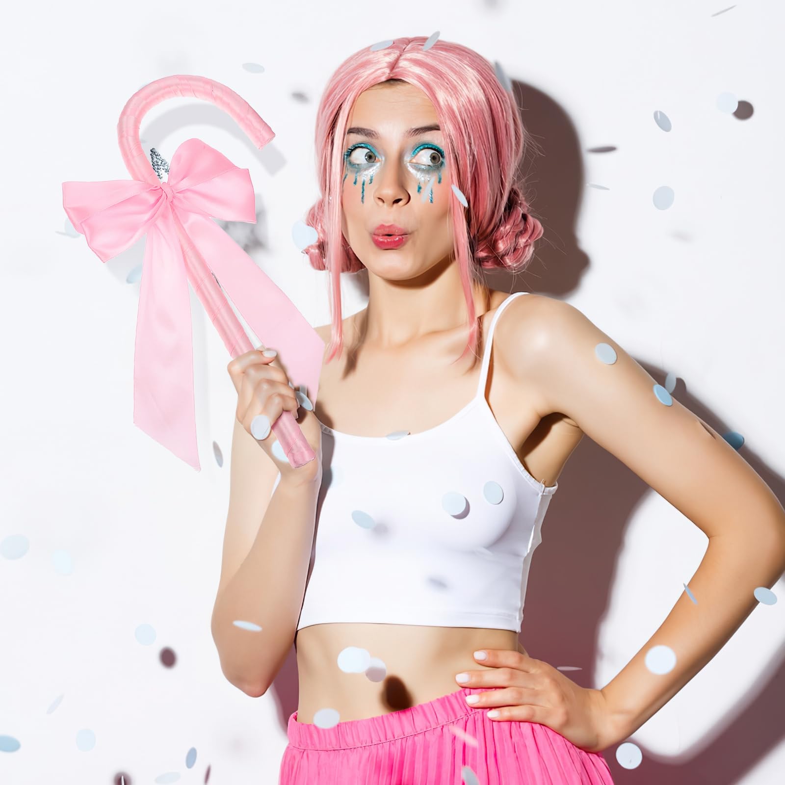 MAGICLULU Canne d'halloween, Accessoire de Costume de Berger, de Nœud en Plastique Rose pour Fête, Cosplay, Béquille Décorative pour Représentation sur Scène