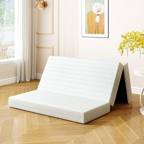 Vipbear Colchón plegable, colchón triple de 6 pulgadas, tamaño Queen, colchón plegable de espuma viscoelástica con funda lavable, cama de piso con