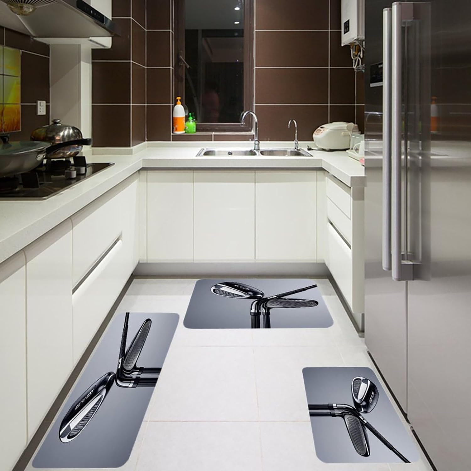Golf Club Kitchen Mats for Floor 3PCS Waterproof Low-Profile Kitchen Rugs Floor Mat Non Slip Anti Fatigue Mats Comfort Standing Mat Runner Rug Area Rug 6"x24"+20"x31"+17"x47"