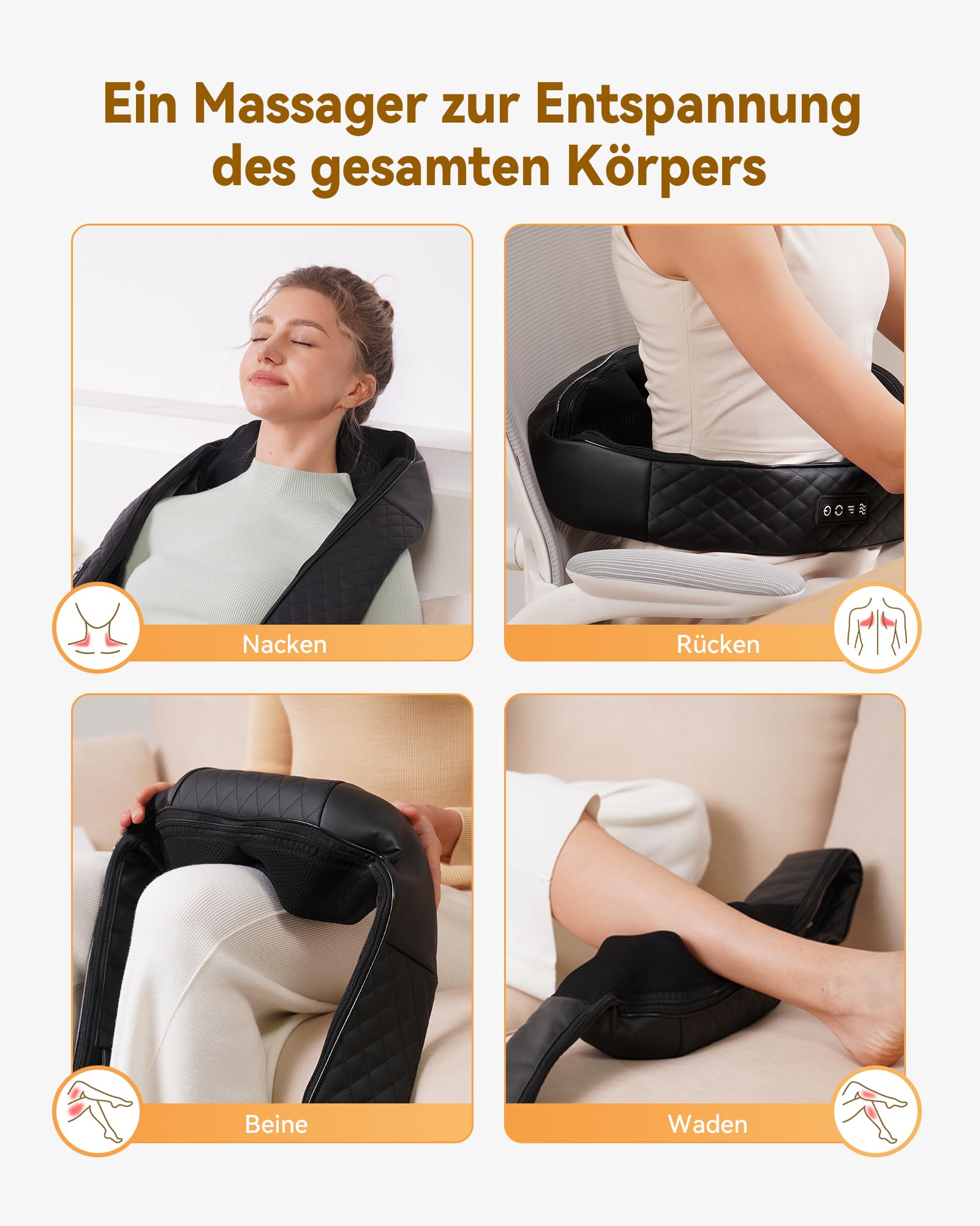 KNQZE® Nackenmassagegerät kabellose, 4D Shiatsu Massagegerät Nacken Schulter, Nackenverspannungen lösen, Tiefenmassage für Nacken, Schulter, Rücken, Geschenke für Frauen/Mütter/Väter