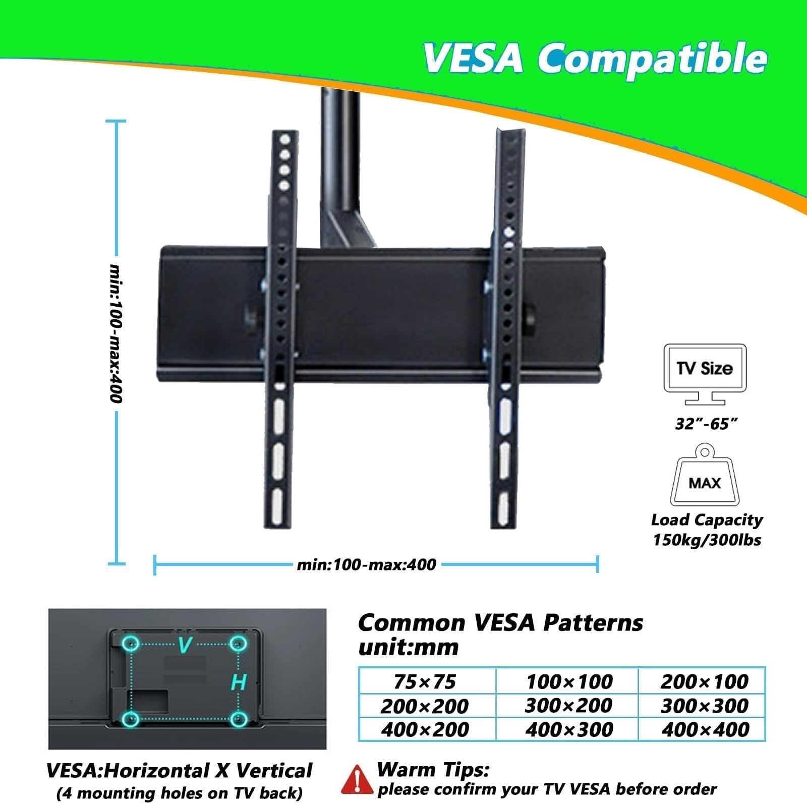 Soporte De Techo para TV - Soporte De Techo De 4 Lados para TV, Soporte De Techo para TV con Inclinación Y Giro Ajustables, Marco Giratorio De 360 Grados para Televisores LCD