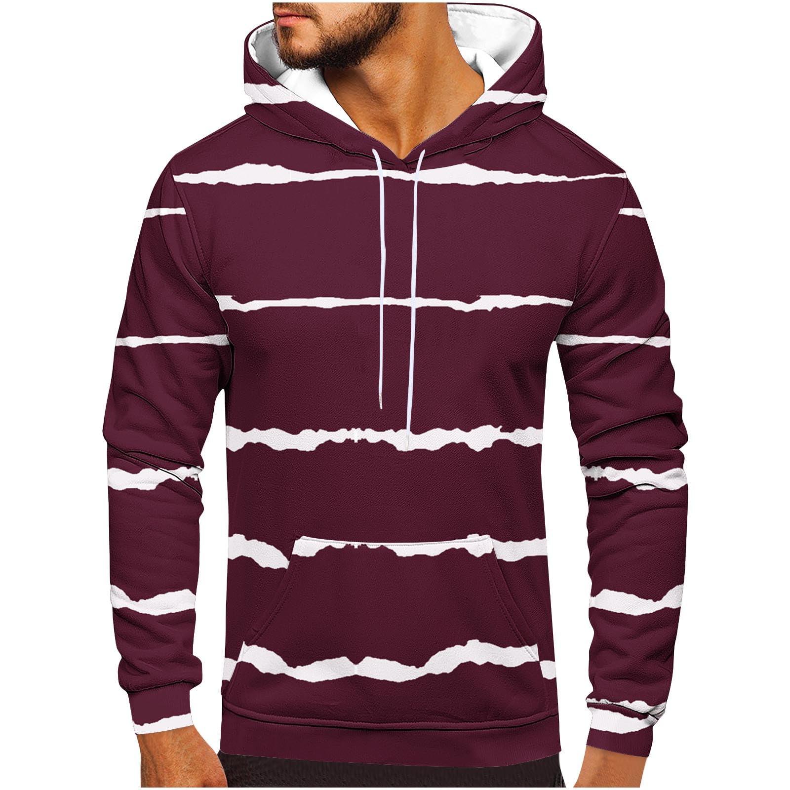 Mens Big and Tall Hoodies Striped Printed Patterned Men's Pullover Sweaters 2024 Fall Workout Outdoor Sweatshirts