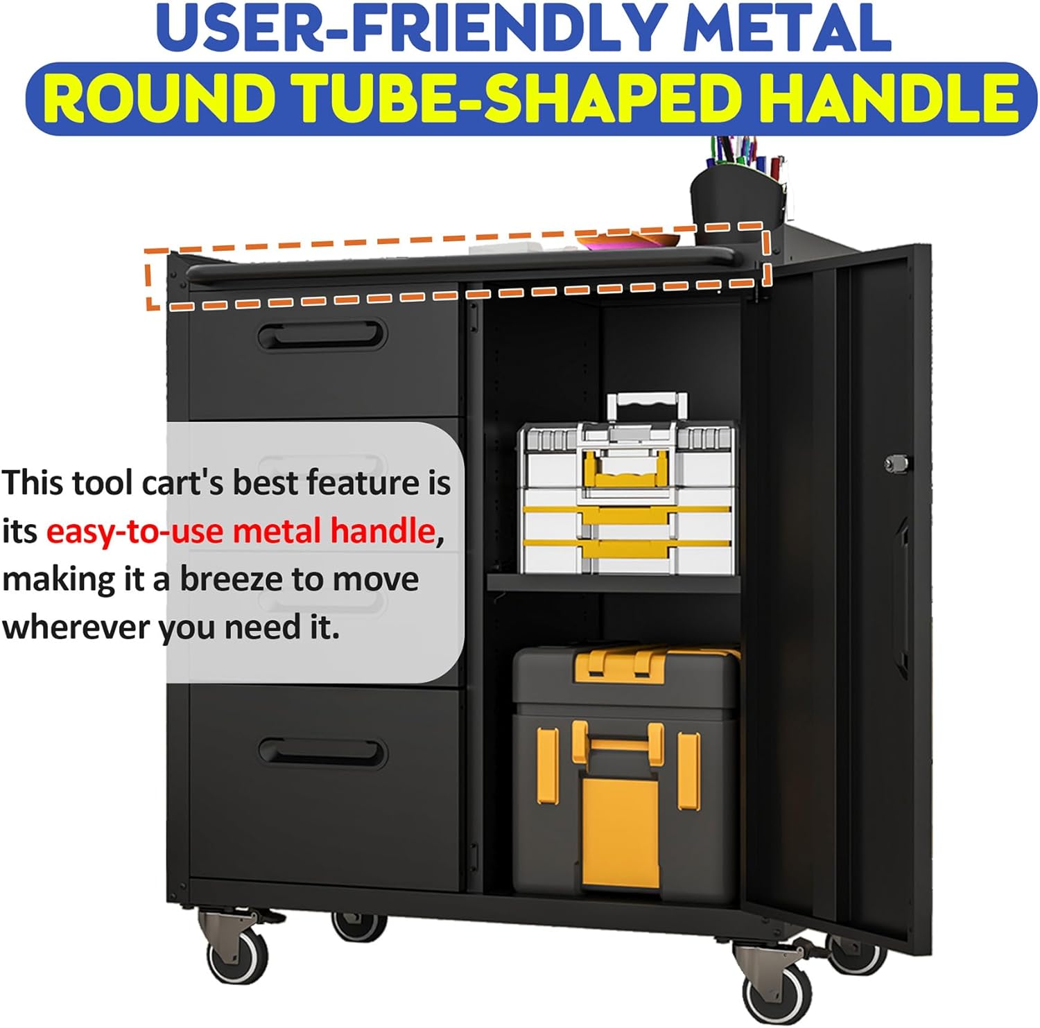 Anwick Metal Storage Cabinet with 4 Drawers and Adjustable Shelves, Rolling Garage Cabinets, Lockable Filing Cabinets for Home Office Basement (Black)