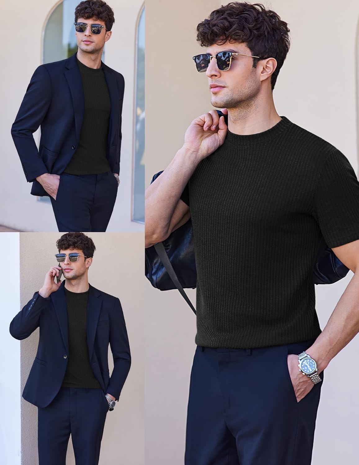 Ekouaer Men's Mock Turtleneck Short Sleeve Slim Fit Thermal Shirt - Image 3
