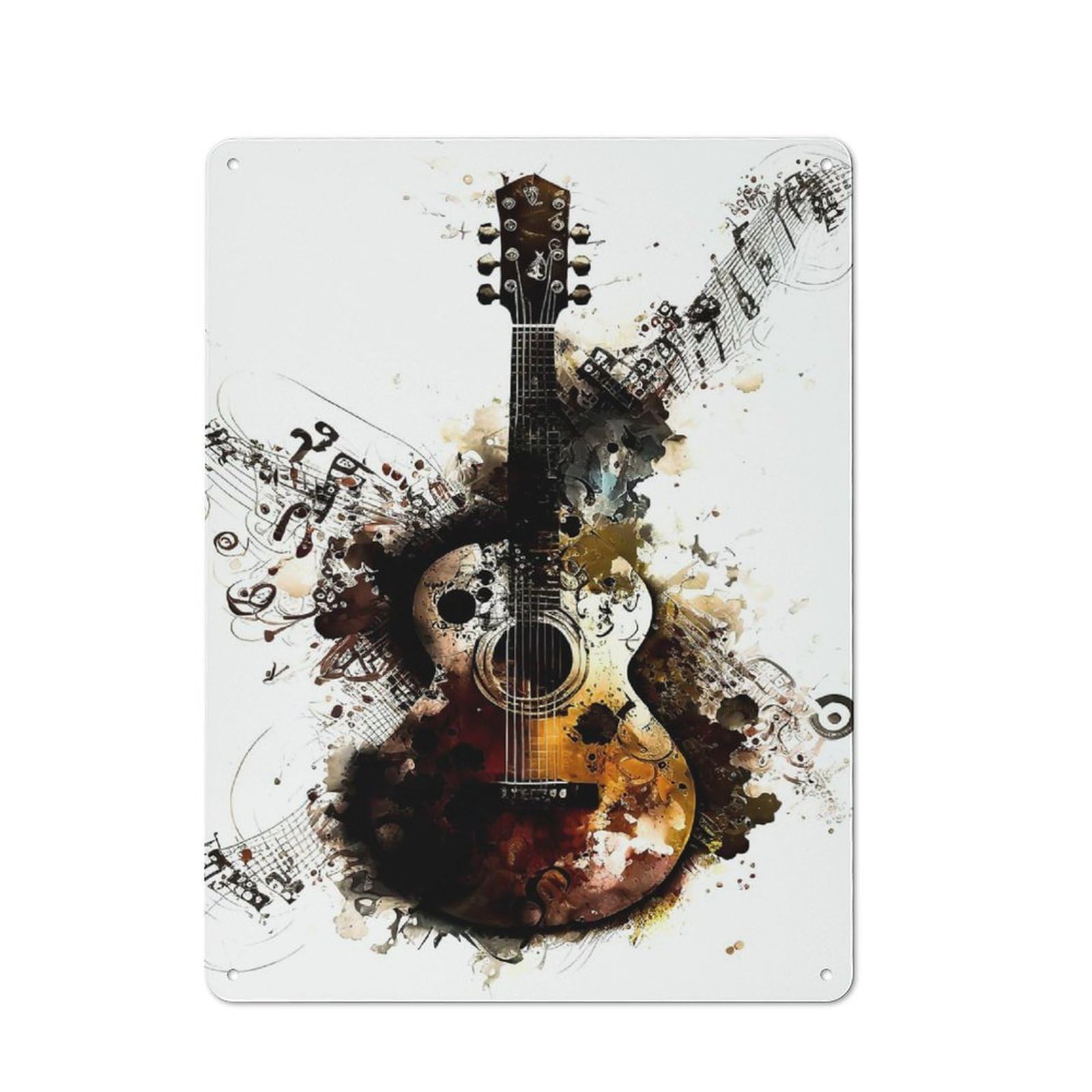 Junmoney Guitar Watercolor Tin Wall Plaque 40X30cm With For Bar Or Restaurant, Suited To Restaurant Interior Fans
