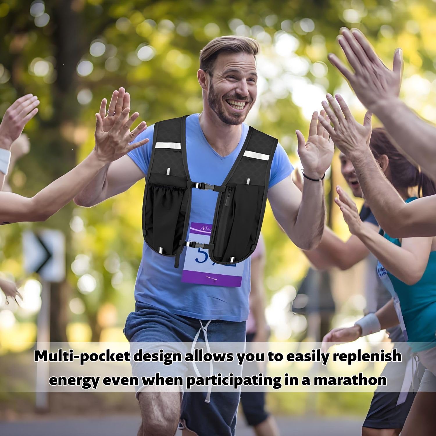 Gilet de course pour homme et femme - Gilet de course avec gourde de 500ml - Réfléchissant - Avec support pour téléphone portable - Gilet d'hydratation pour la course à pied - Pour cyclisme, randonnée