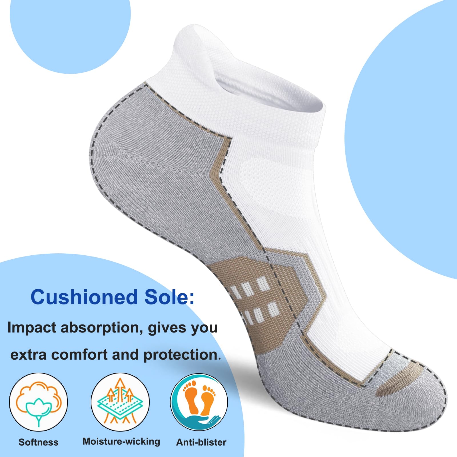 Calcetines deportivos para correr para mujer, cómodos, acolchados, antiampollas, 5 pares