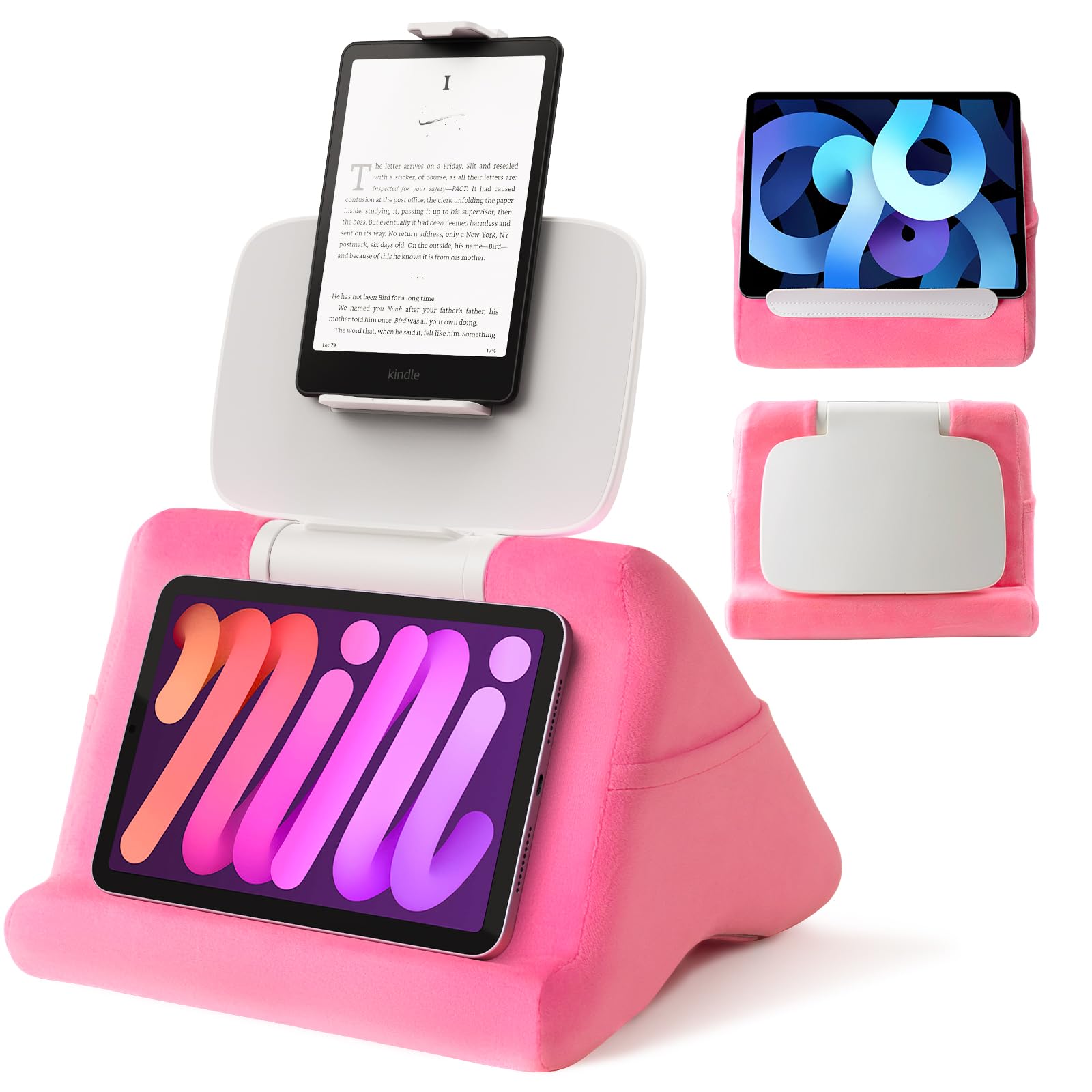SAIJI Tablet Pillow Stand - iPad mini Kindle Holder for Lap in Bed with Lifter Angle Adjustable Multi-Function