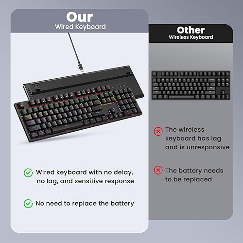 Miniatura 6 de Mechanical Gaming Keyboard Wired, Red Switch USB Keyboard, 104 Key Full Size Light Up Computer Keyboard for PC Mac