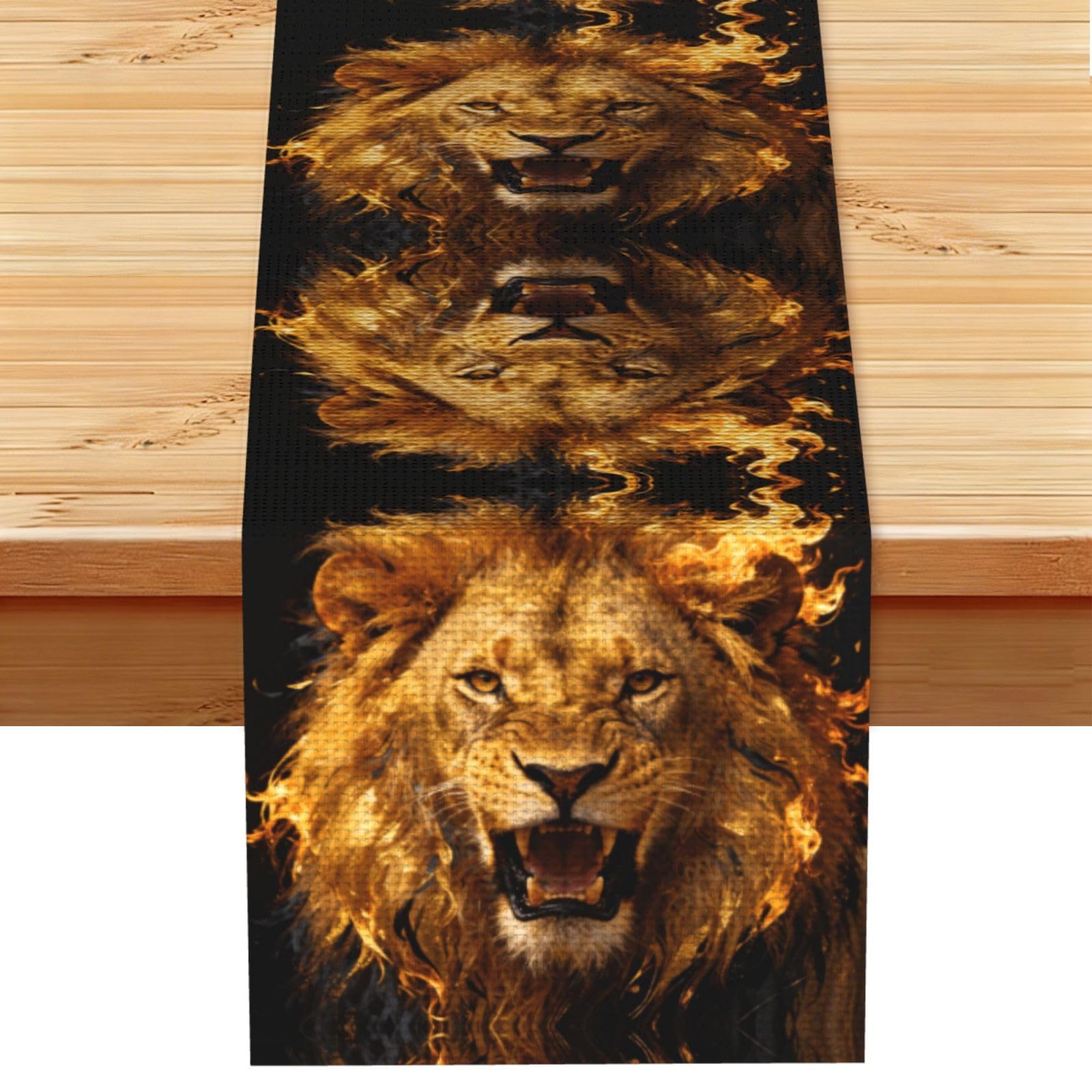 Golden Lion Roar Linen Look Table Runner 13x72-Wrinkle Resistant Farmhouse Style for Dining Table Decor