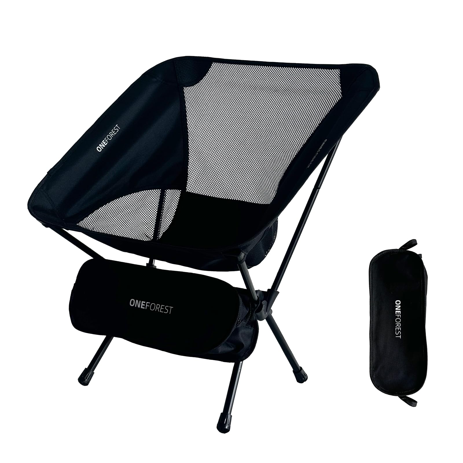 ONEFOREST Camping Chair, Foldable Portable Backpacking Chair for Beach Camp Hiking Outdoor Sport, Black