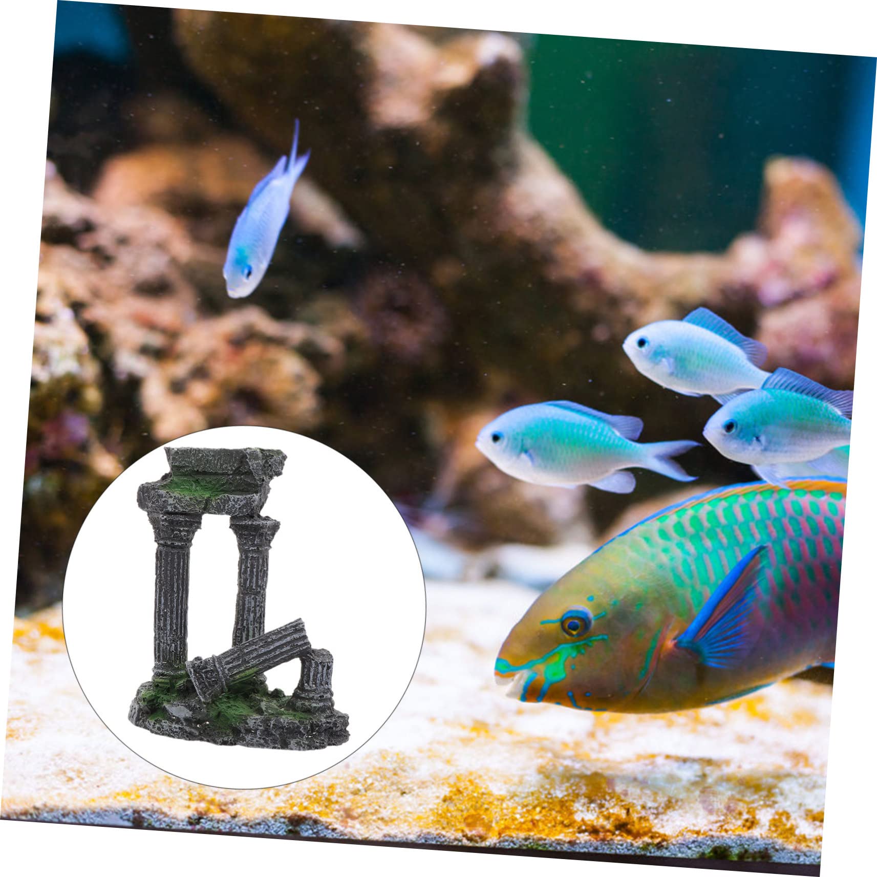 POPETPOP Decoración para Pecera Columna Romana De Resina con Cueva Oculta Ornamento Duradero para Acuario De Agua Dulce y Salada Accesorio Seguro para Tanque De Peces