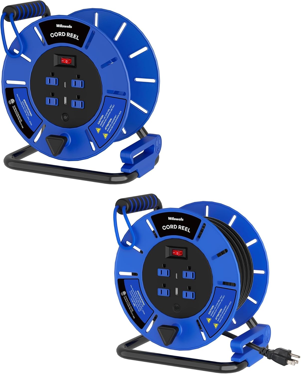 Extension Cord Storage Reel with 4-Grounded Outlet & 2 USB Port and 60 FT Retractable Extension Cord Reel Bundle, for Indoor Outdoor Use U85CR06-U60ACR06