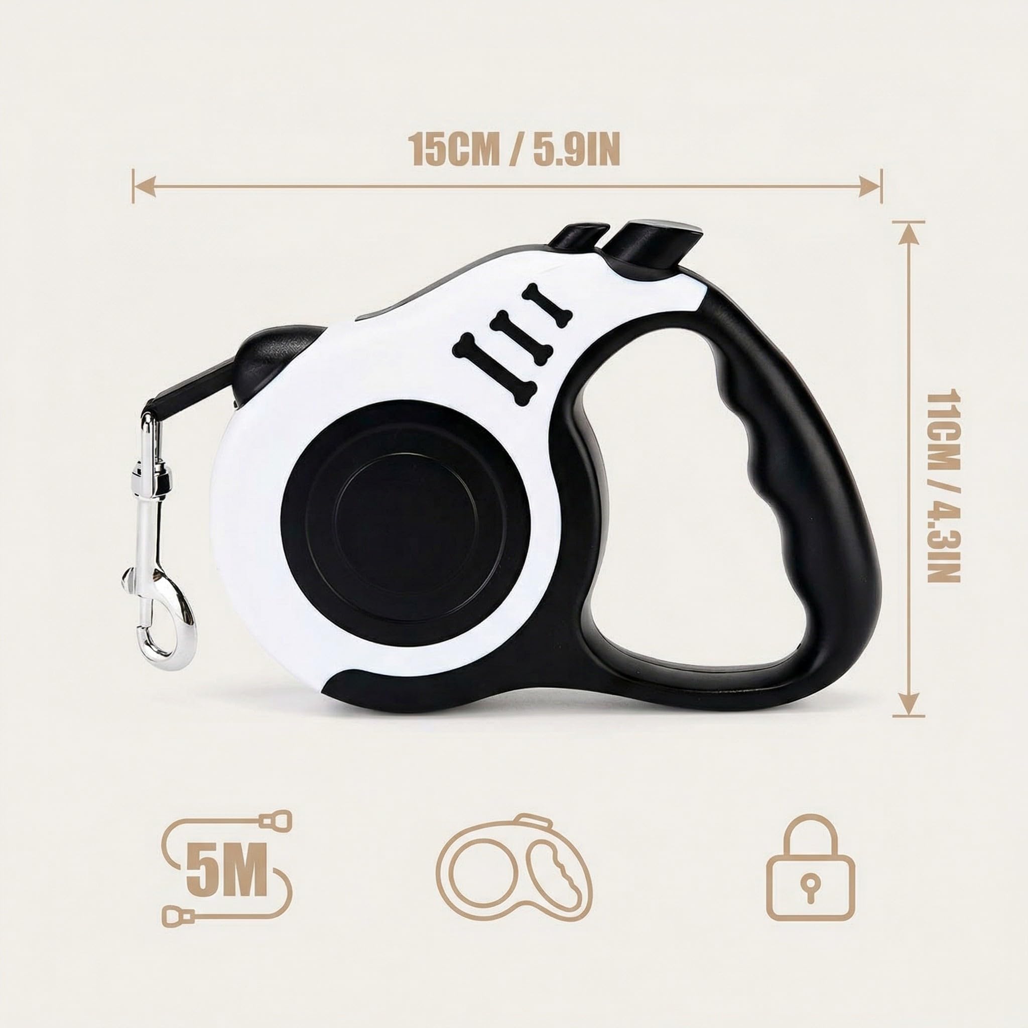 1 Guinzaglio per Cani Automatico Retrattile, Guinzaglio Estensibile con ABS Resistente, Per Passeggiate Cane e Gatto, 5 Metri, Bianco
