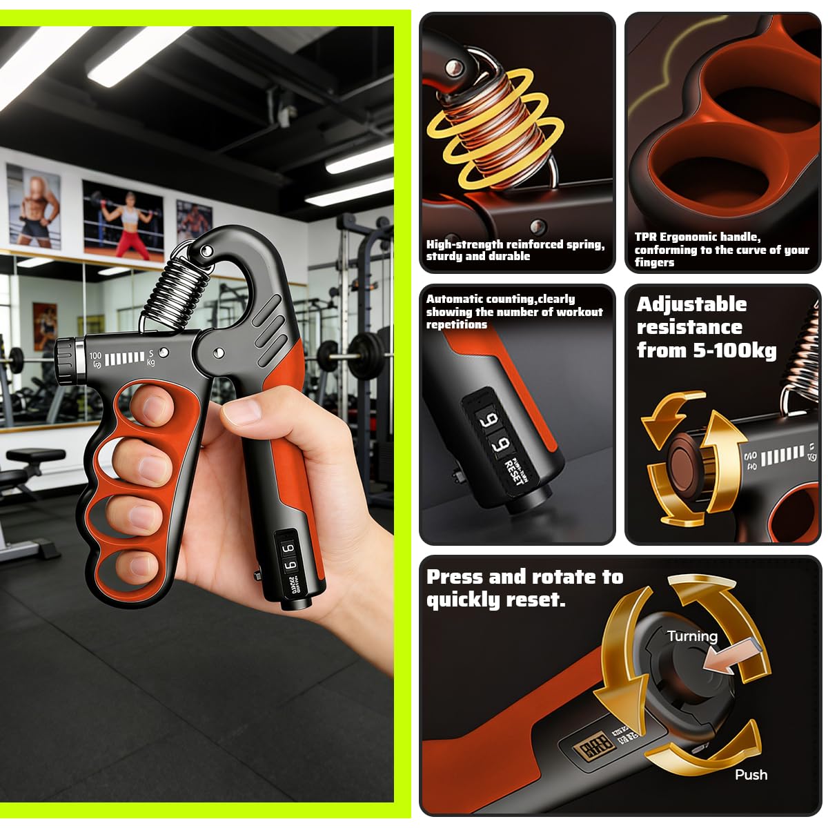 Allenatore per l'Avambraccio con 2 Trainer per Dita Allenatore per la Forza di Presa da 5-100 kg Trainer per Allenare Le Mani Rinforzo per l'Avambraccio Hand Grip per Allenamento per Le Mani