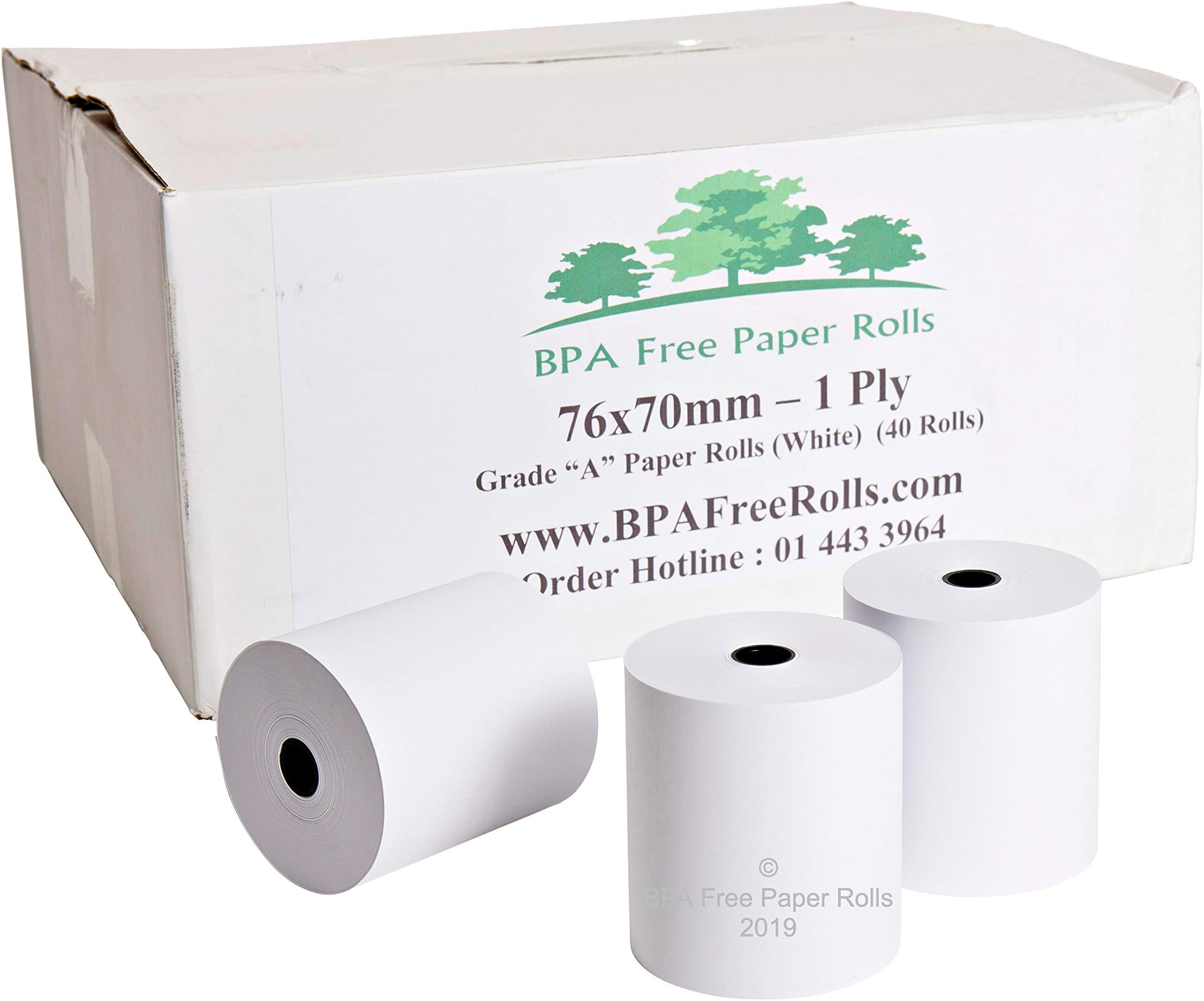 Compatible Epson M-62UA 76mm Single Ply Paper Rolls (40 Roll Box) 1 Ply Till Rolls, 1 Ply Kitchen Printer Rolls,