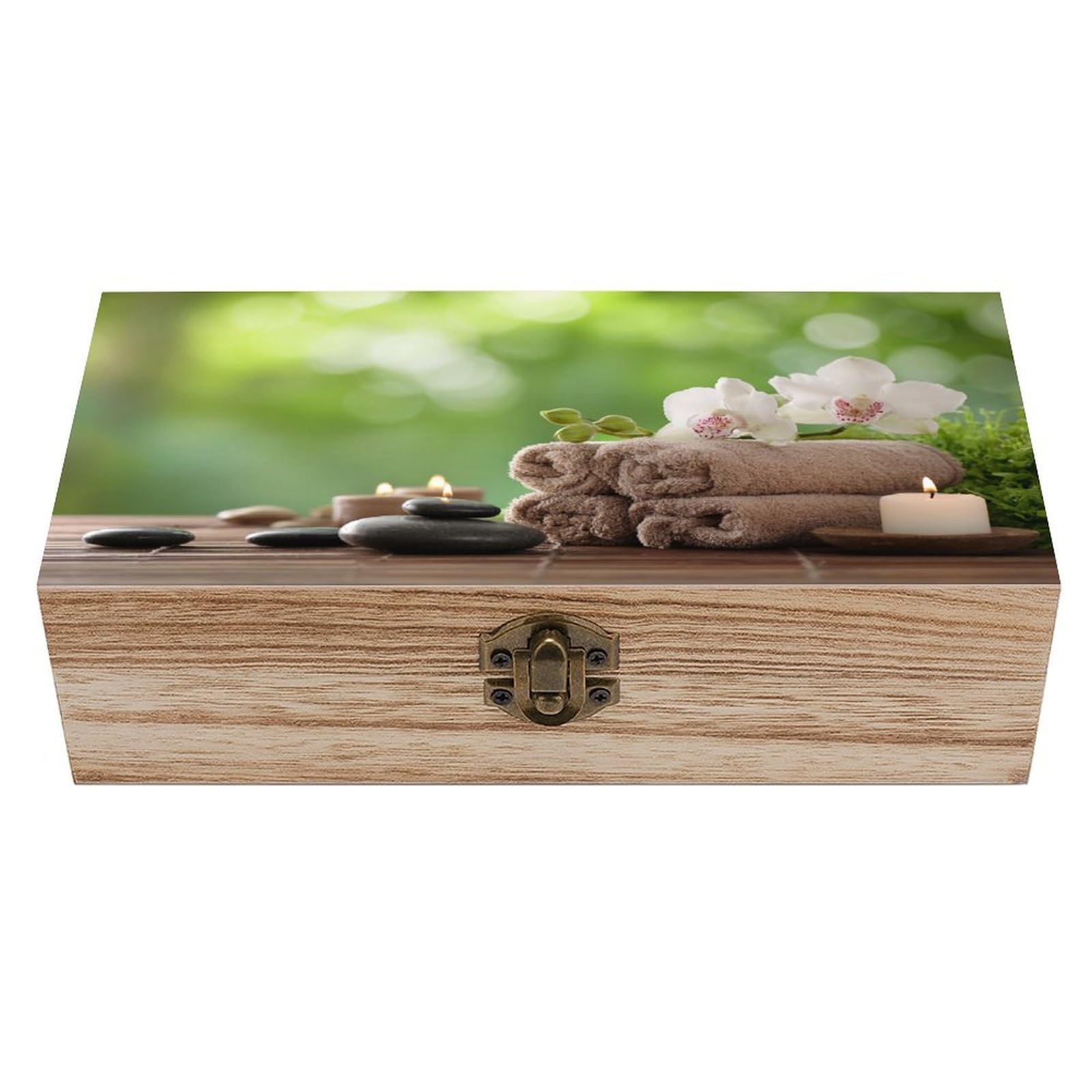 asbwuo Spa Setting Candles Stones Wooden Storage Box with Hinged Lid