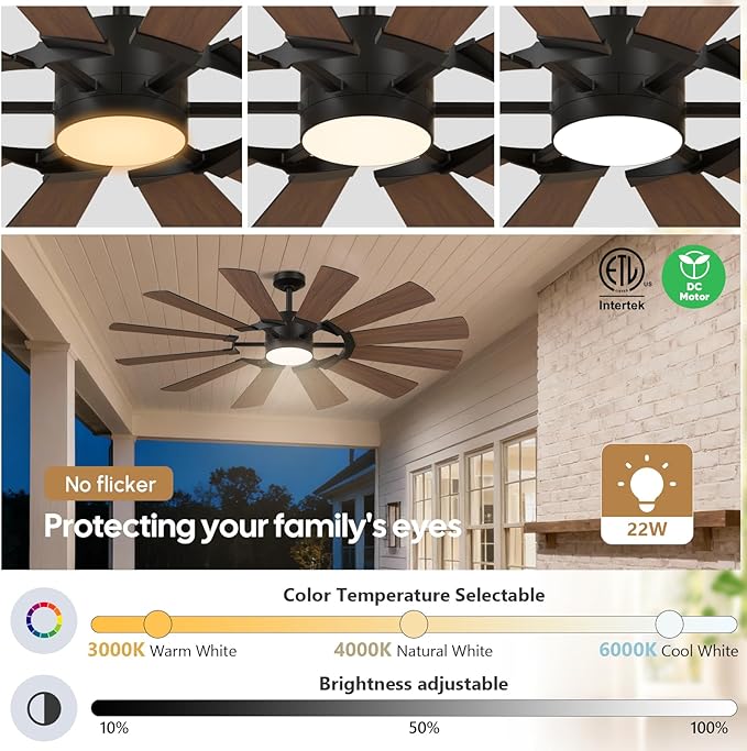 Ventilador de Techo 62 Pulgadas con Luz y Control Remoto, 12 miniatura 5