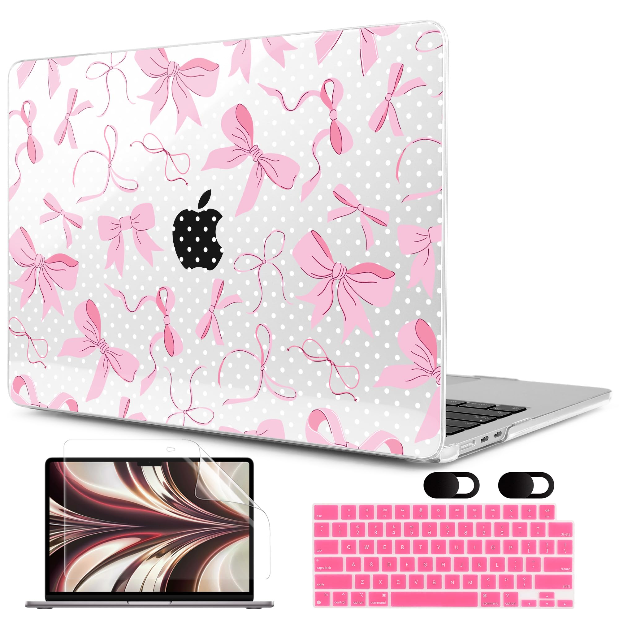 MEEgoodo Case for MacBook Pro 14 inch (M5/M4/M3/M2/M1) Pro/Max 2026 2025 2024 2023 2021, Case Fit Model A3427/A3426/A3434/A3112/A3401/A3185/A2918/A2992/A2779/A2442, White Polka Dots&amp;Cute Bows