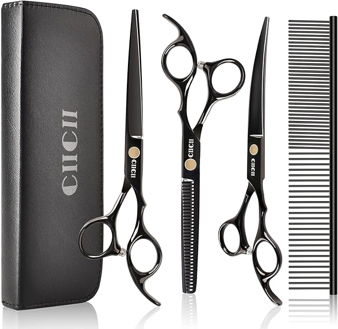 Dog Grooming Scissors Kit, CIICII 7 Inch Professional Pet Grooming Scissors Set (Dog/Cat Hair