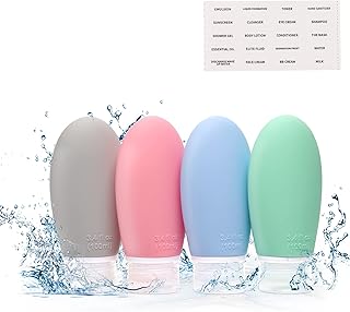 Travel Bottles 3.4 oz TSA Approved Silicone BPA Free Refillable Squeeze Accessories Containers with Labels for Toiletries ...