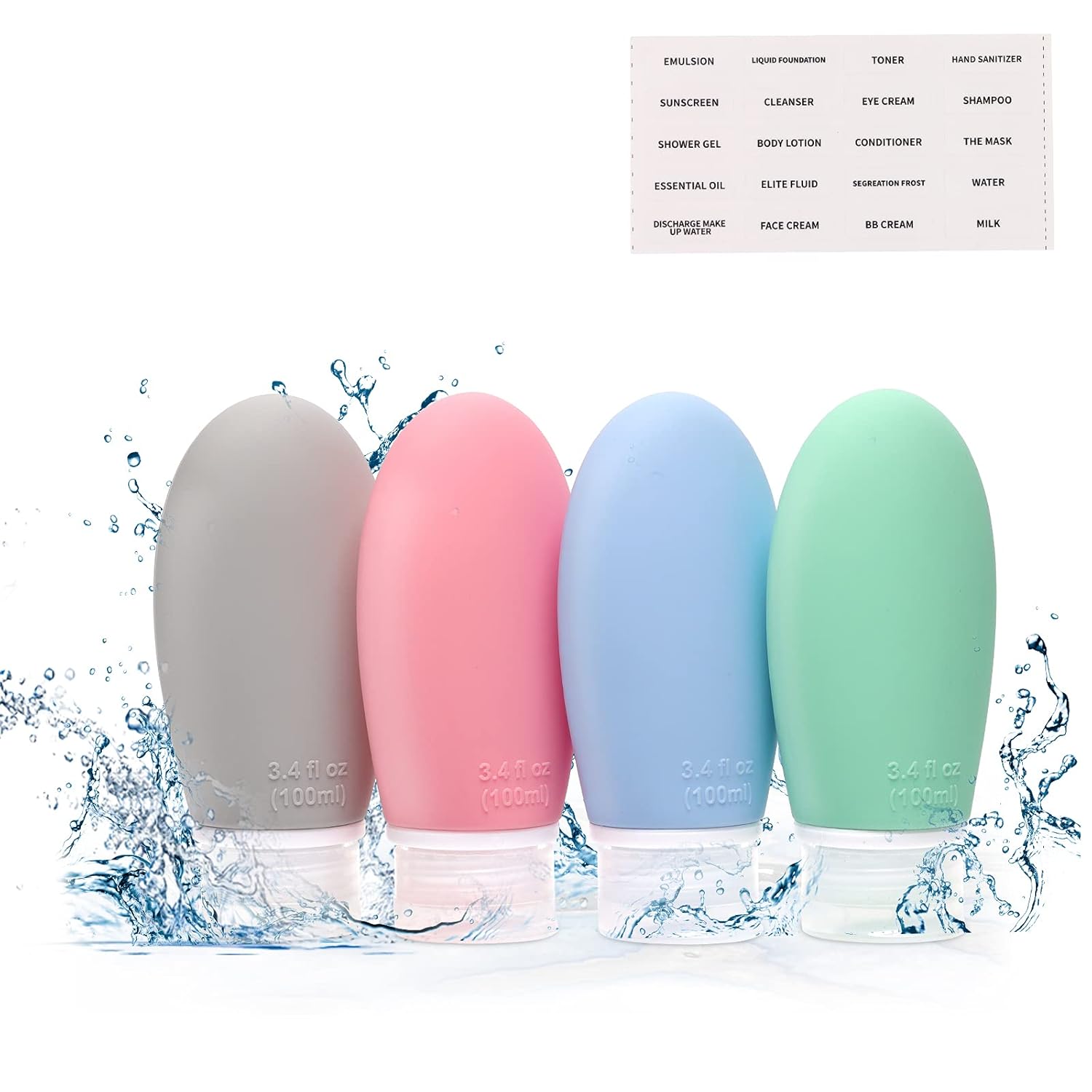 Travel Bottles 3.4 oz TSA Approved Silicone BPA Free Refillable Squeeze Accessories Containers with Labels for Toiletries Shampoo Lotion Cosmetic Conditioner,Travel Size Toiletries(4 Pack Mix Color) : Beauty & Personal Care