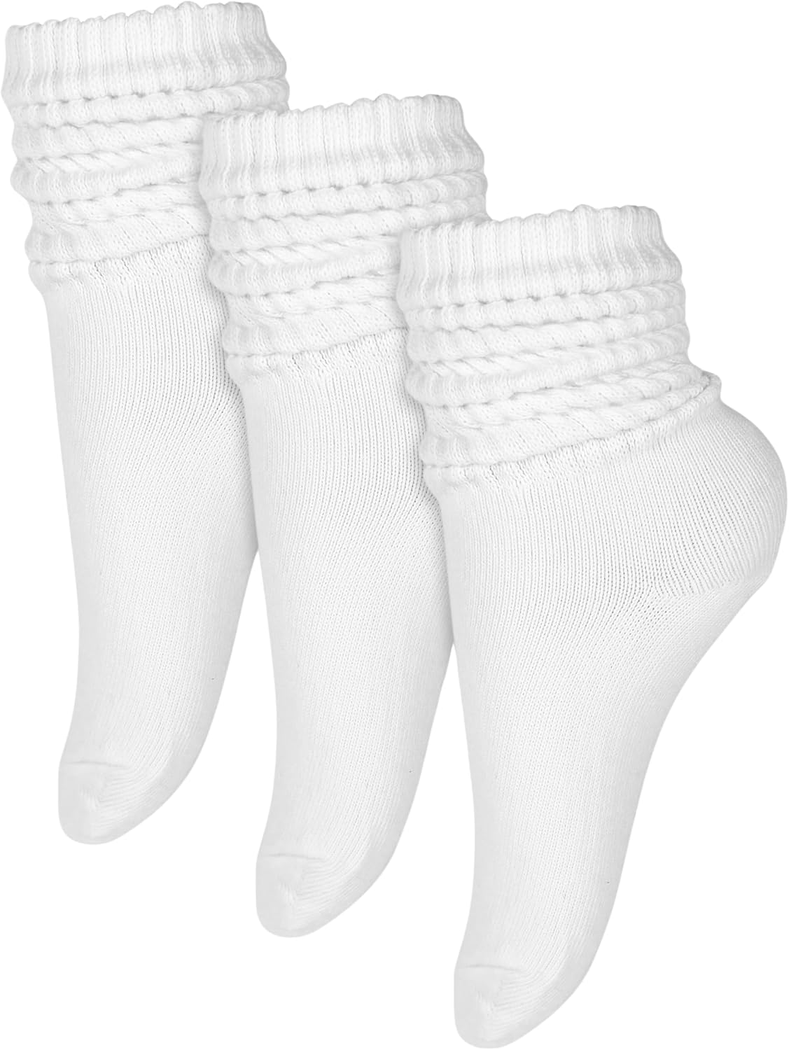 Winterlace Scrunch Crew Slouch Cotton Womens Socks 3-Pair Ribbed Soft Retro Boot Calf Sock