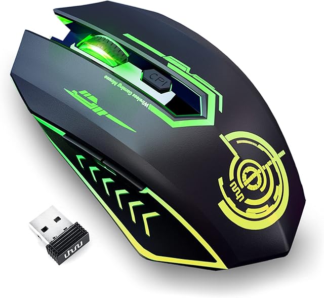 UHURU Wireless Gaming Mouse, Gaming Mice with 10000 DPI, 6 Programmable Buttons, 7 LED Light, Gaming Software & Ergonomic Design for PC & Laptop