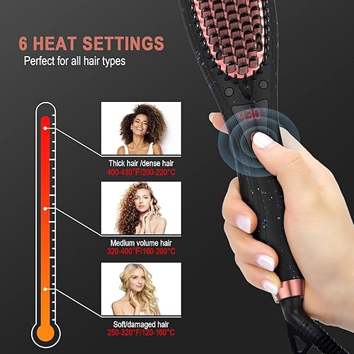 Miniatura 3 de Cepillo alisador de cabello de iones negativo herramienta profesional de peinado de cabello grueso rizado de cerámica para aire caliente pantalla