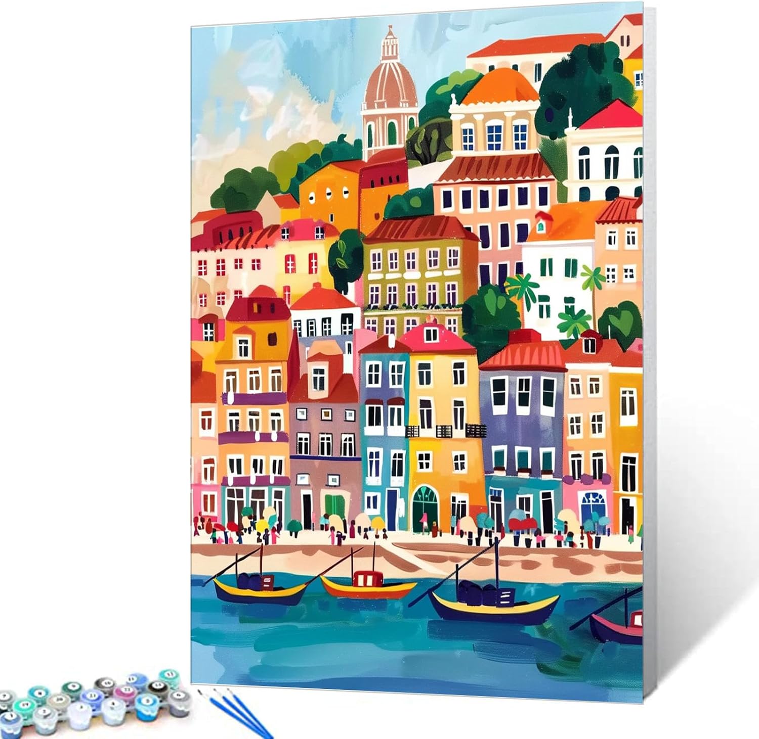 Mexican Cityscape Digital Paint by Numbers Kits 16x20 inch Tropical Succulent Plants DIY Oil Painting for Adults Beginner Graffitic Building Paintwork with Brushes Office Room Decor Gift(DIY Frame)