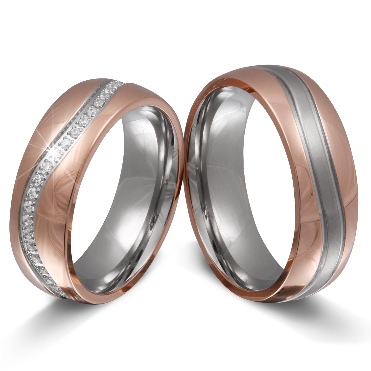 Juwelier Schönschmied Partnerringe Eheringe Trauringe Freundschaftsringe - inkl. WUNSCHGRAVUR - Edelstahl Zirkonia 255HD - mit AMAZON KONFIGURATOR direkt online gestalten !